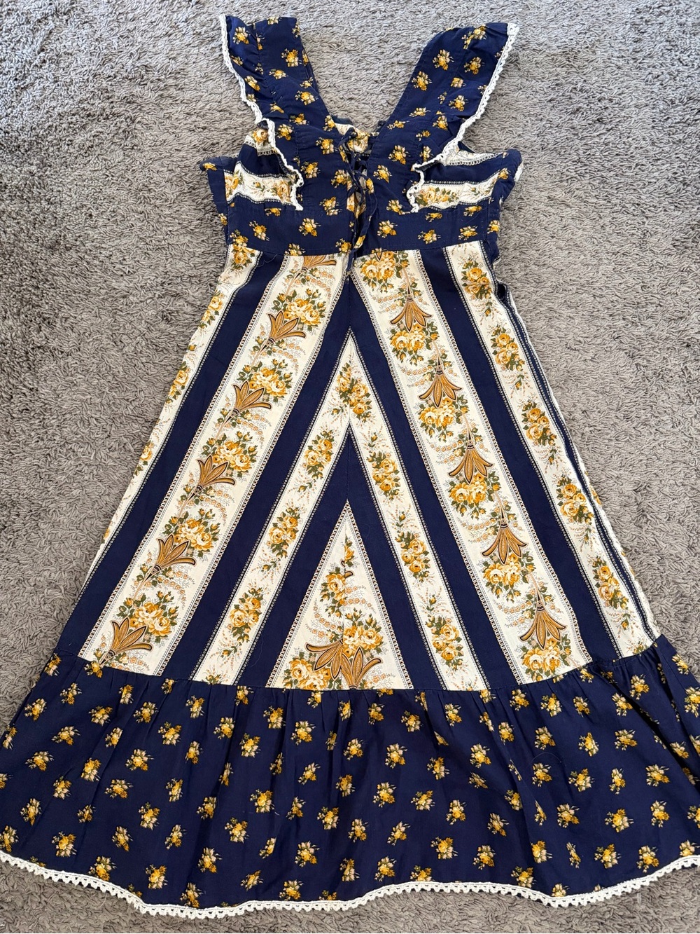 Rare Vintage 1970s Van Allan UK Prairie Maxi Dress Boho Floral Ruffle